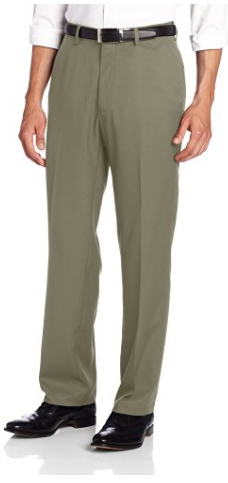 Haggar Men's Solid Gabardine Hidden Expandable Straight-Fit Plain-Front Pant